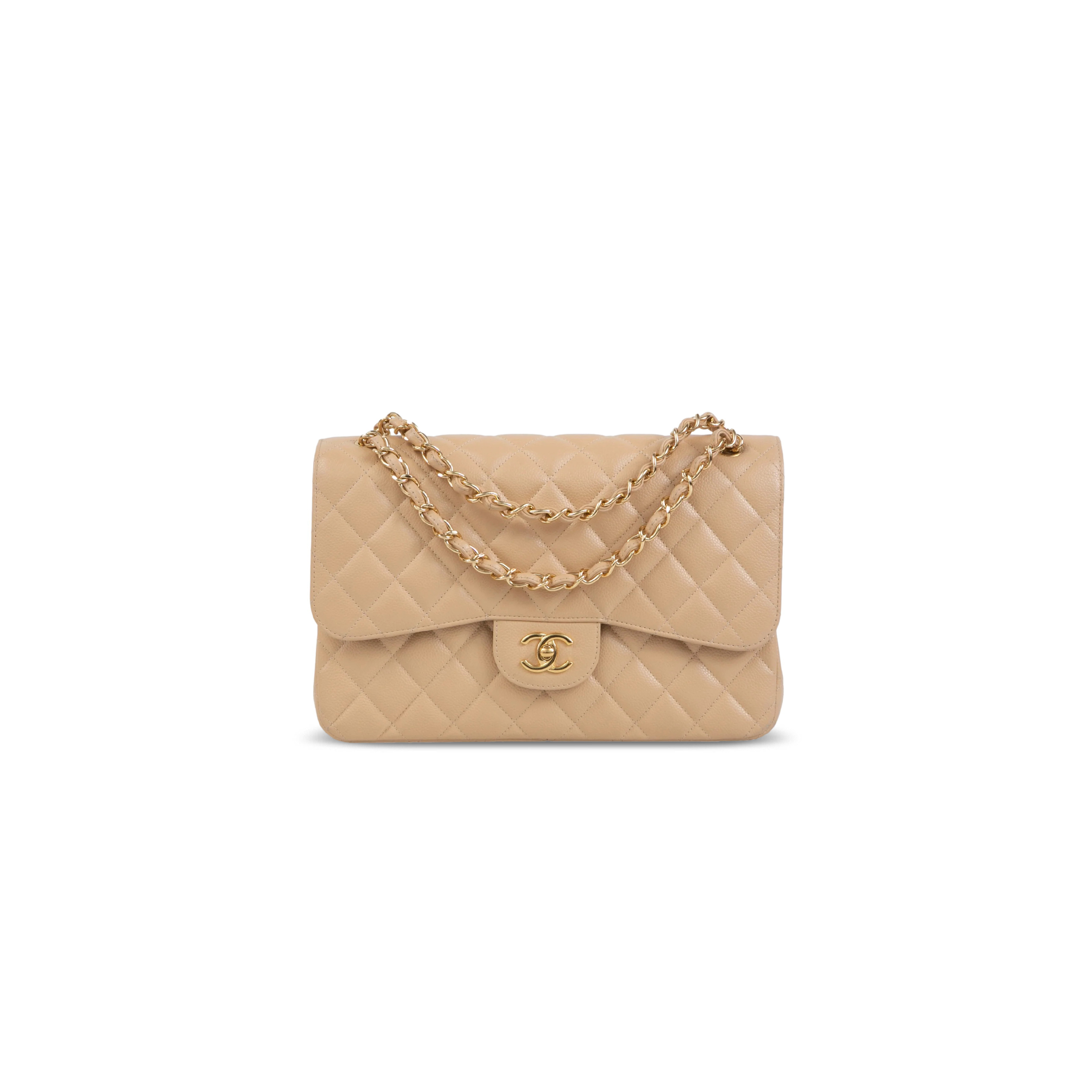 Ch**el jumbo classic double flap bag beige caviar gold hardware (30*21*9cm)